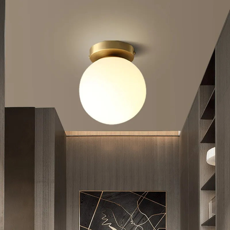 Modern Globe Ceiling Light  White Glass LED Fixture - Detailed view