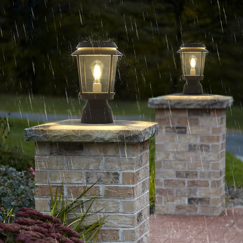 Solar Garden Post Light  Lantern Style Glass Panel Design - Product example