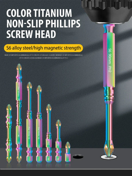 Professional Phillips Screwdriver Bit Set  Rainbow Titanium Steel Impact Bits - Product showcase