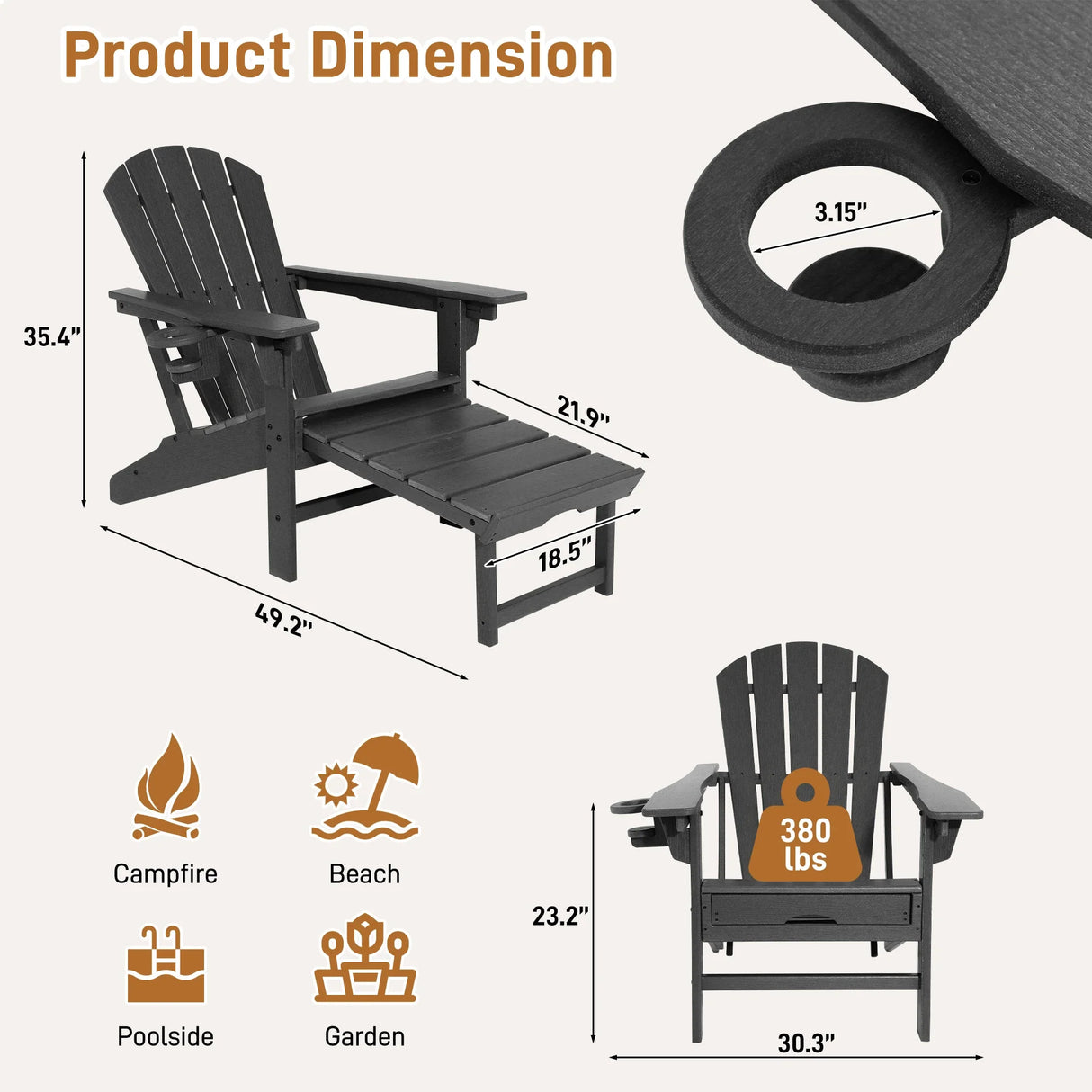 Adjustable Adirondack Chair  HDPE Outdoor Recliner With Ottoman - Product example