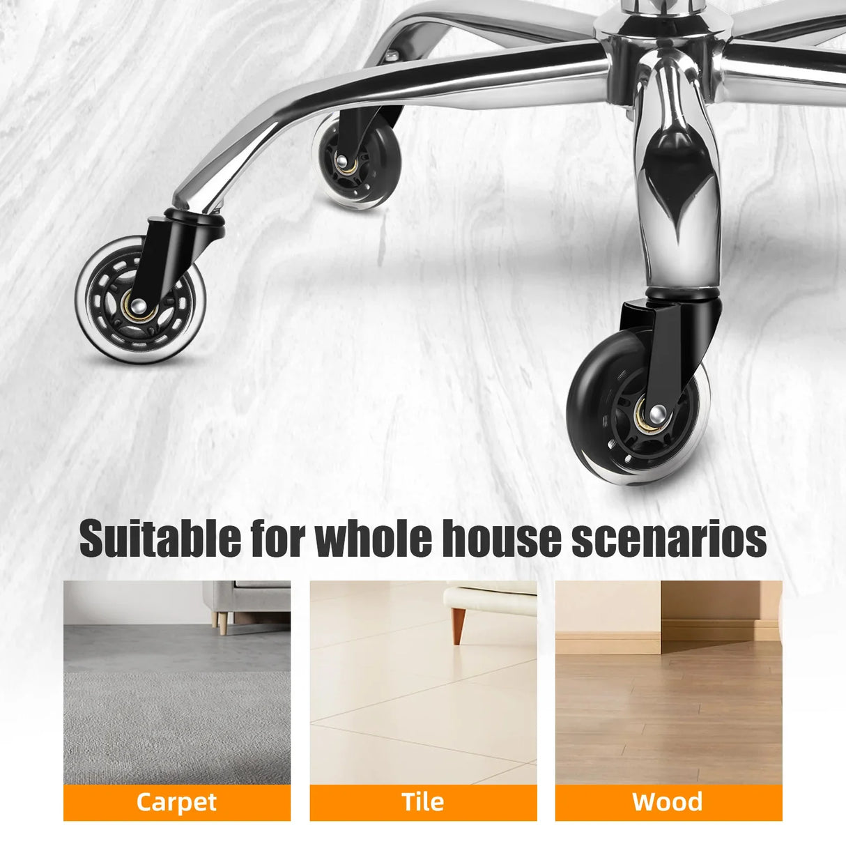 Office Chair Caster Wheels  Heavy Duty Rubber Rolling Set - Product detail 5