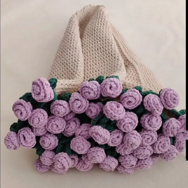 Floral Knit Blanket  Purple Rose Bouquet Design - Product showcase