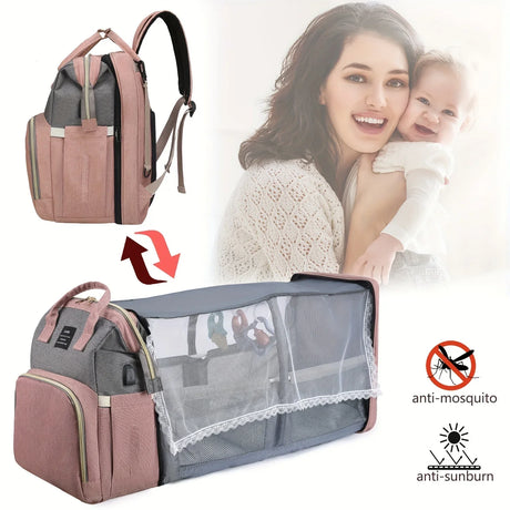 Convertible Diaper Backpack  Anti-Mosquito Portable Bassinet Design - Product showcase