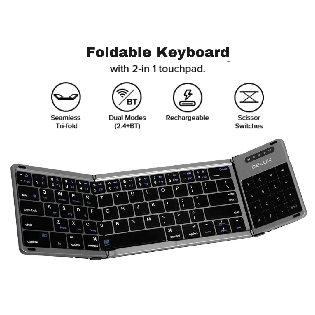Wireless Foldable Keyboard  Dual Mode With Touchpad - Product showcase
