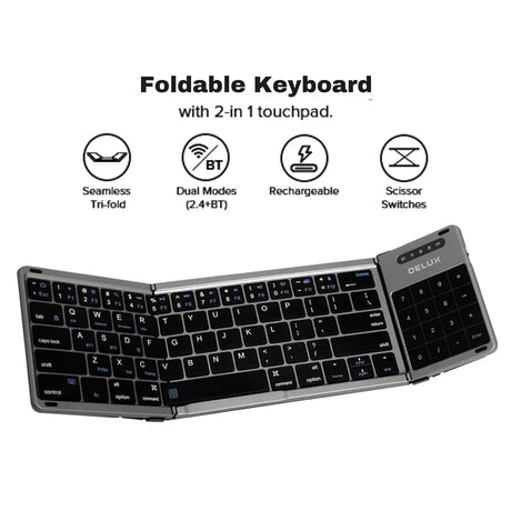 Wireless Foldable Keyboard  Dual Mode With Touchpad - Product showcase