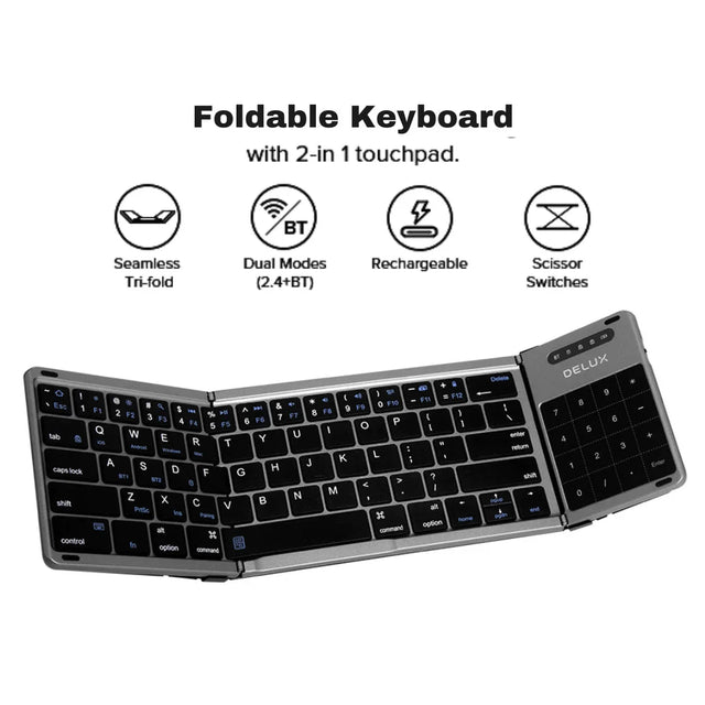 Wireless Foldable Keyboard  Dual Mode With Touchpad - Product showcase