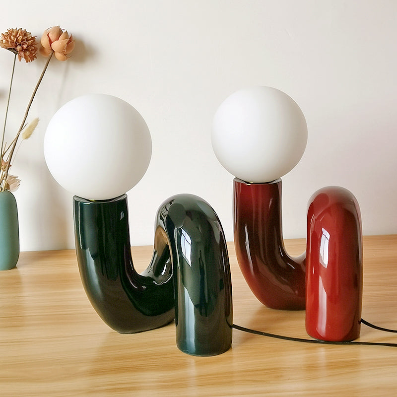 Modern Spiral Table Lamp  Metallic Red Glass Globe Design - Product detail 8