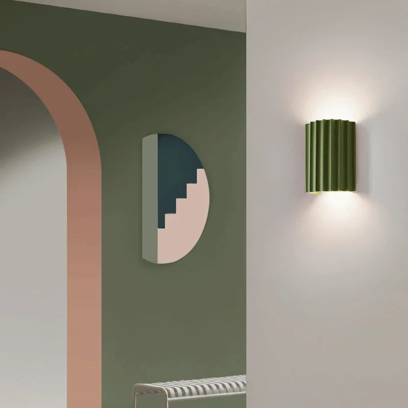 Modern Resin Wall Light  Ribbed Cylinder Design - Detailed view