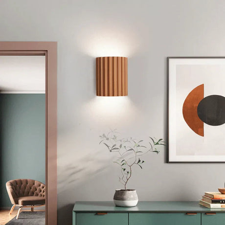 Modern Resin Wall Light  Ribbed Cylinder Design - Product showcase