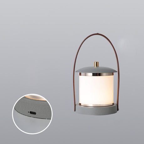 Portable LED Lantern  Modern Gray With Leather Handle - Product showcase