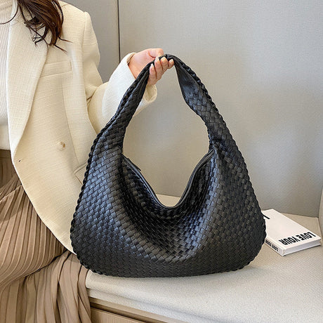 Woven Leather Hobo Bag  Interlaced Pattern Design - Detailed view