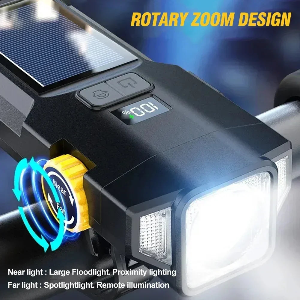 Solar USB Bike Light  High Power LED with Red COB Safety Lighting - Detailed view