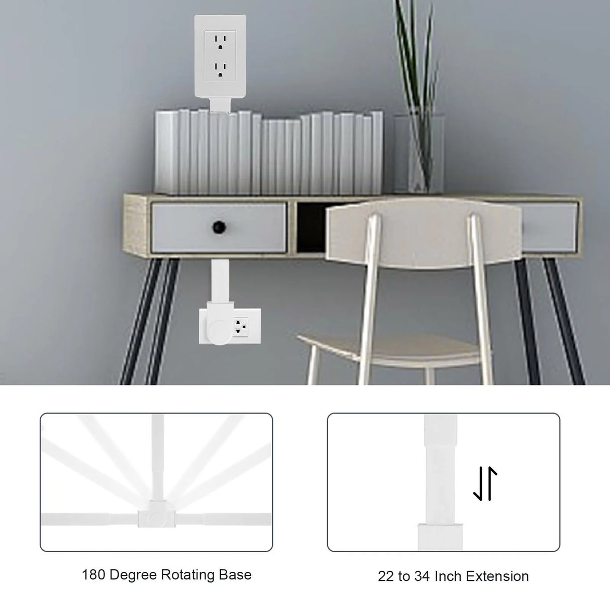Flexible Power Strip  Extendable 22-34 Inch with Rotating Base - Product detail 5