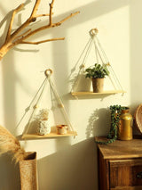Macramé Wall Shelf  Natural Wood Boho Hanging Display - Product detail 5