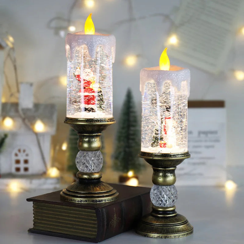 Christmas LED Candle Holder  Vintage Brass Base With Snow Globe Design - Product detail 4