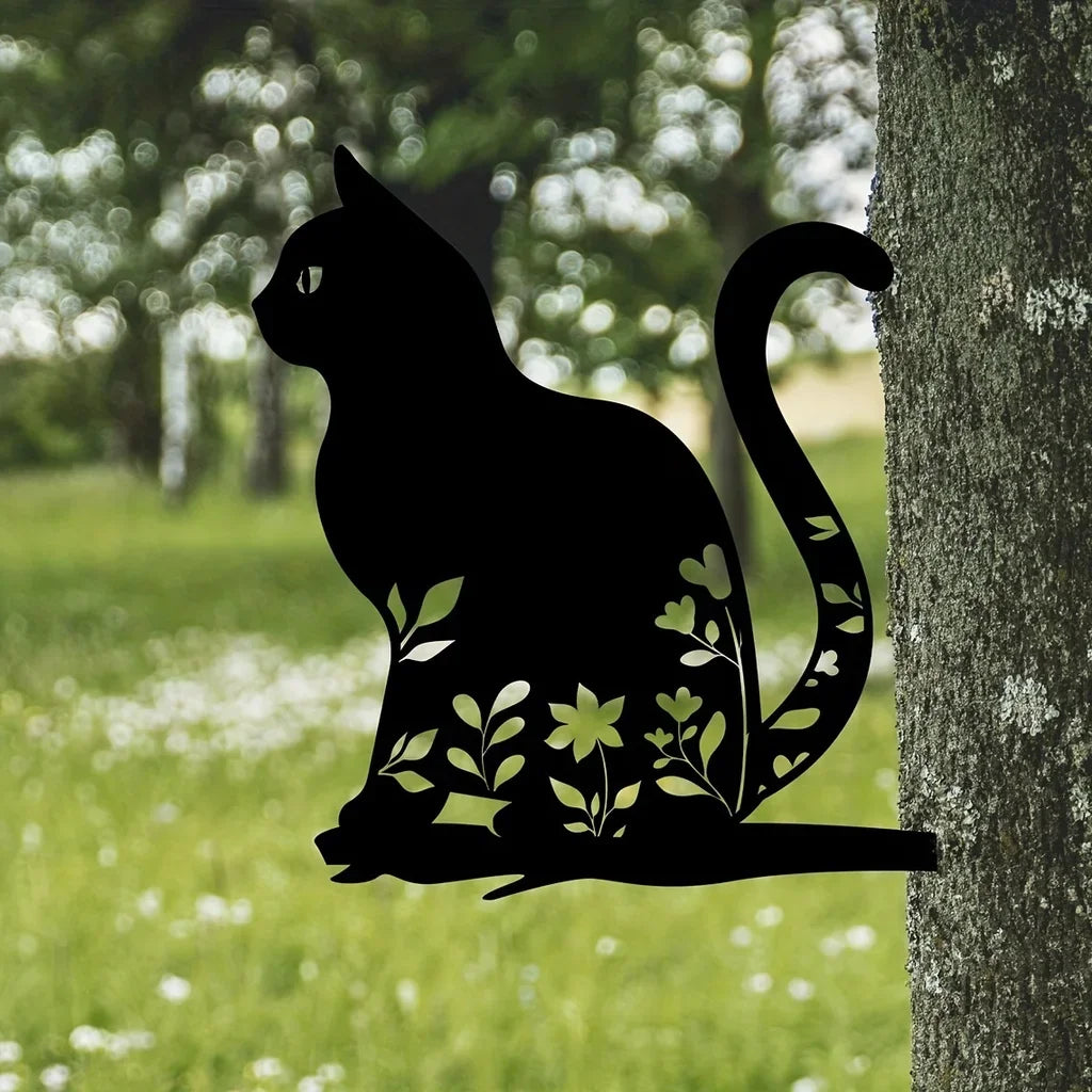 Metal Garden Cat Decor  Floral Silhouette Design - Product detail 5