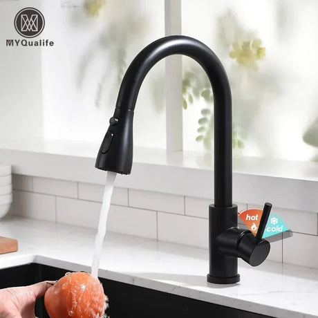Modern Pull-Out Kitchen Faucet  Matte Black High-Arc Design - Product showcase