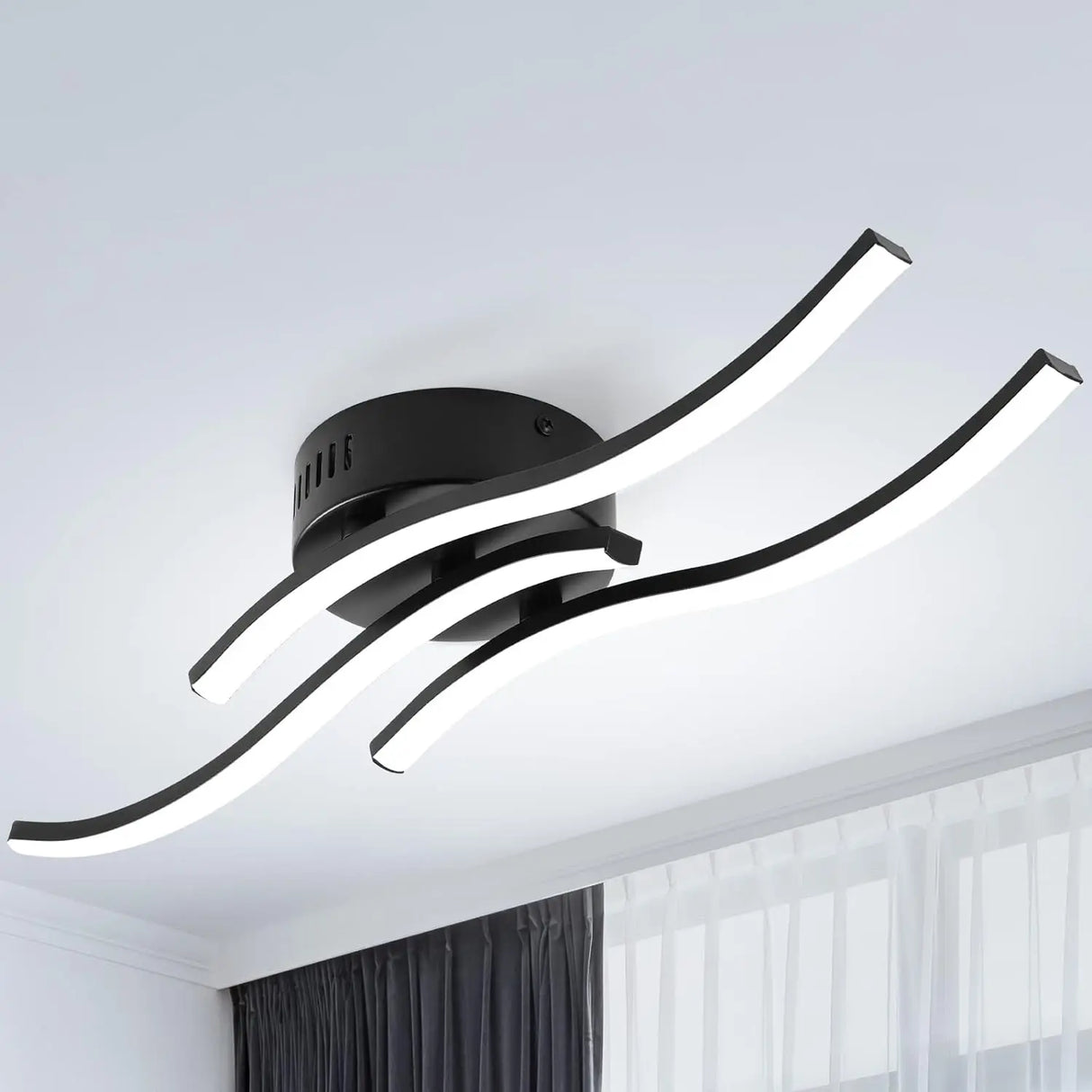 Modern LED Ceiling Light  Triple Wave Design Black Frame - Product showcase
