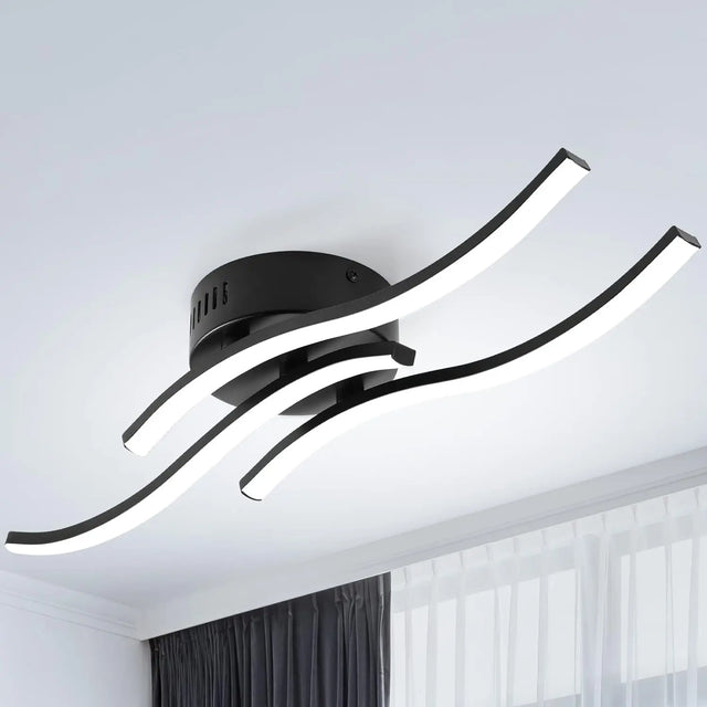 Modern LED Ceiling Light  Triple Wave Design Black Frame - Product showcase
