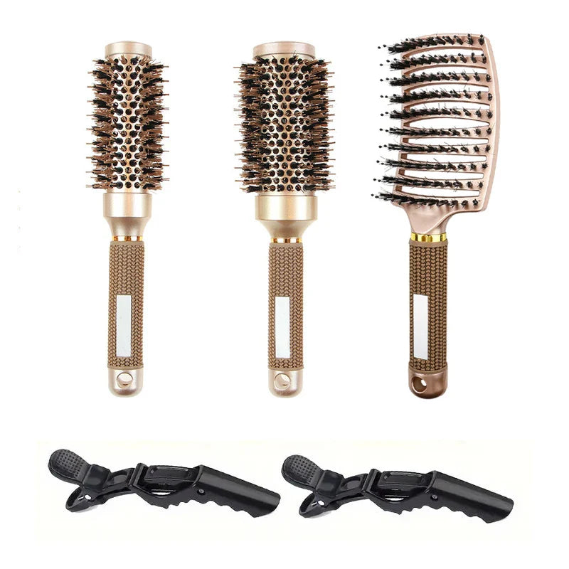 Professional Round Hair Brush Set  Ceramic Ionic Boar Bristle Design - Product showcase