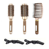 Professional Round Hair Brush Set  Ceramic Ionic Boar Bristle Design - Product showcase