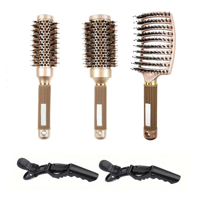 Professional Round Hair Brush Set  Ceramic Ionic Boar Bristle Design - Product showcase