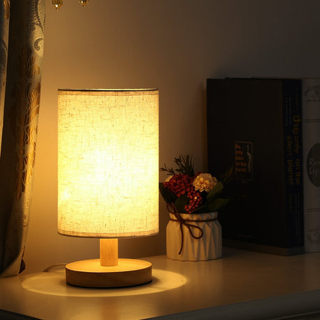 Scandinavian Table Lamp  Solid Wood Base With Fabric Shade - Product detail 5