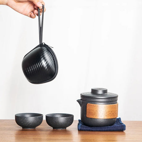Traditional Ceramic Tea Set  Portable Kung Fu Design With Wood Accent - Product detail 7