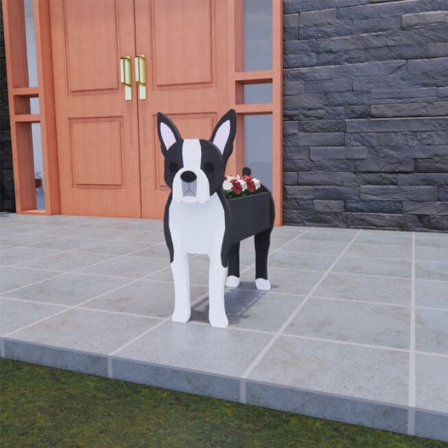 Boston Terrier Planter  Decorative Garden Dog Sculpture - Product showcase