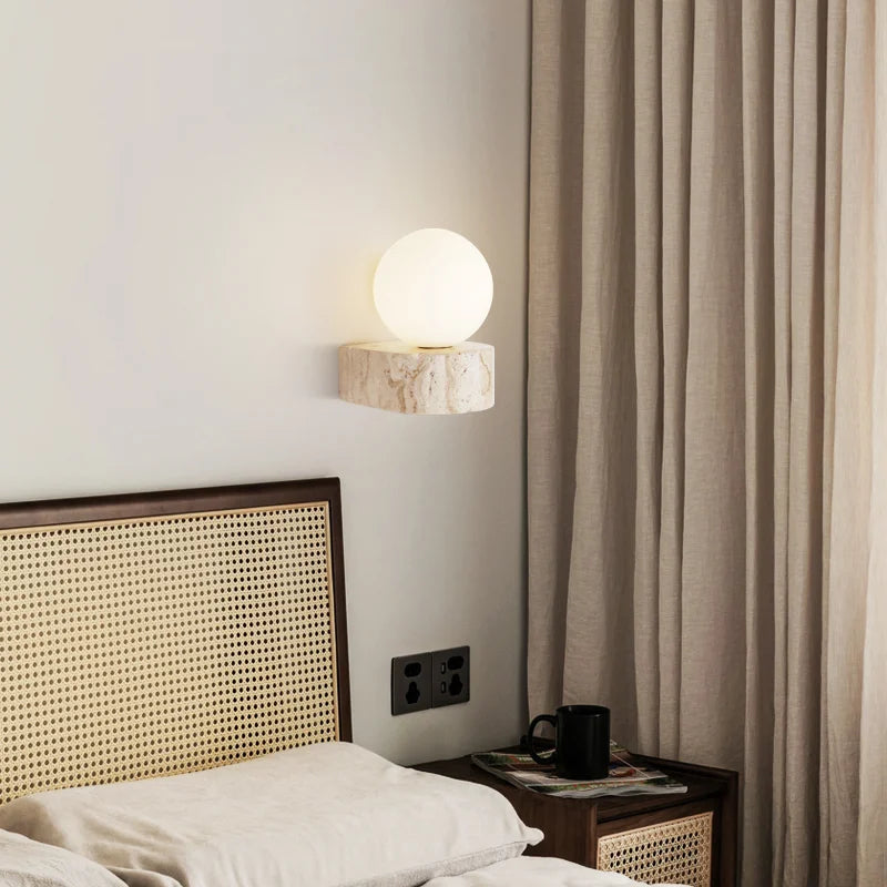 Modern Glass Wall Lamp  Travertine Stone Base - Product detail 4