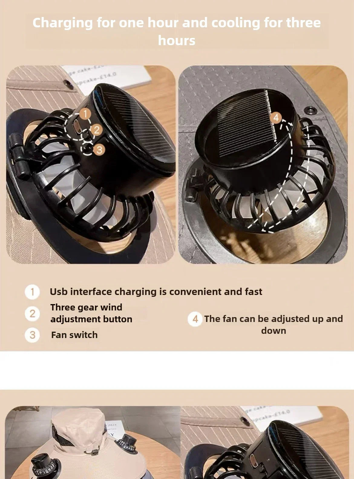 Solar Fan Sun Hat  Wide Brim Cooling Technology - Product detail 6