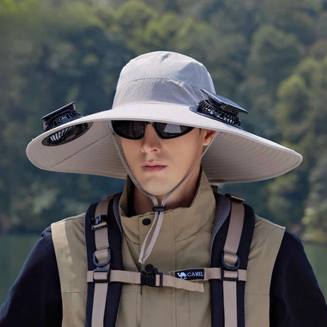Solar Fan Sun Hat  Wide Brim Cooling Technology - Product showcase