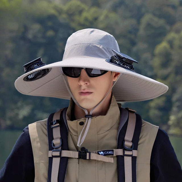 Solar Fan Sun Hat  Wide Brim Cooling Technology - Product showcase