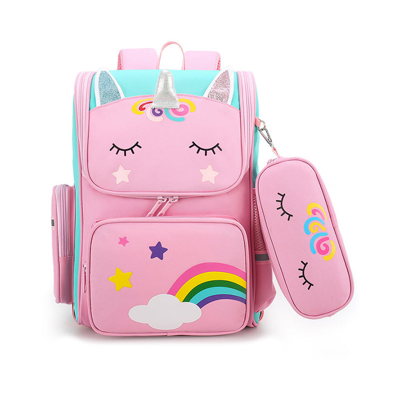 Kids Unicorn School Backpack  Rainbow Design With Matching Pencil Case - Product showcase