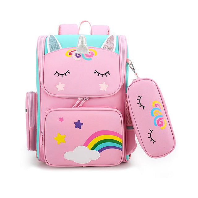 Kids Unicorn School Backpack  Rainbow Design With Matching Pencil Case - Product showcase