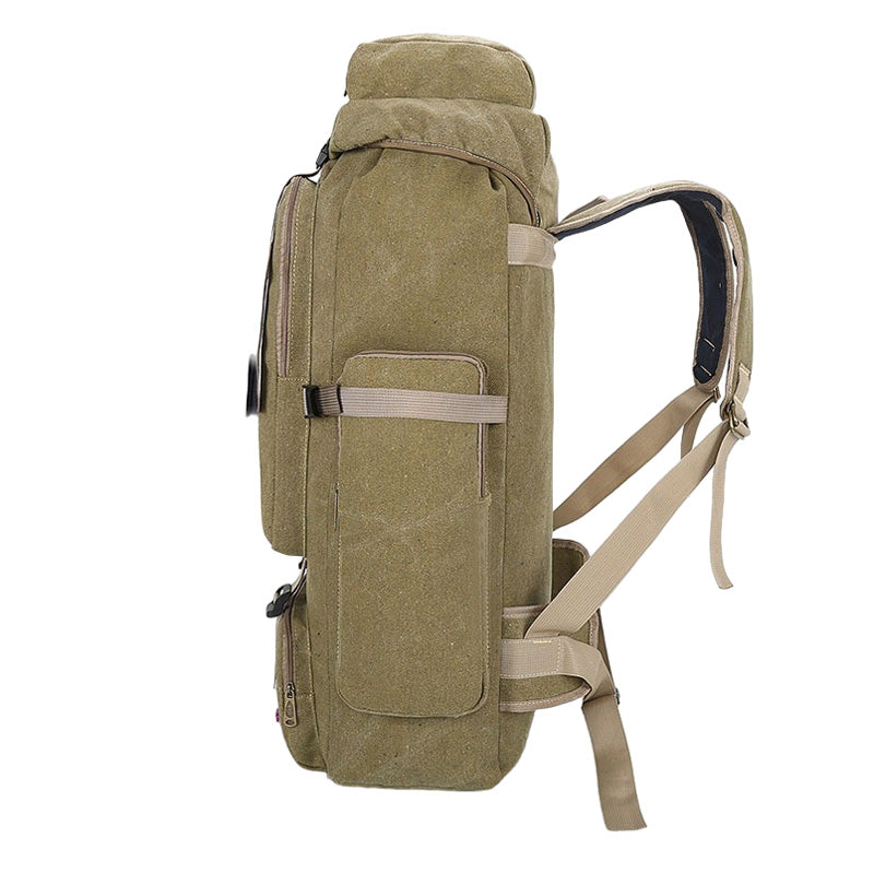Military Canvas Backpack  80L Tactical Outdoor Rucksack - Detailed view