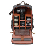 Vintage Camera Backpack  Canvas  Leather USB Travel Bag - Detailed view