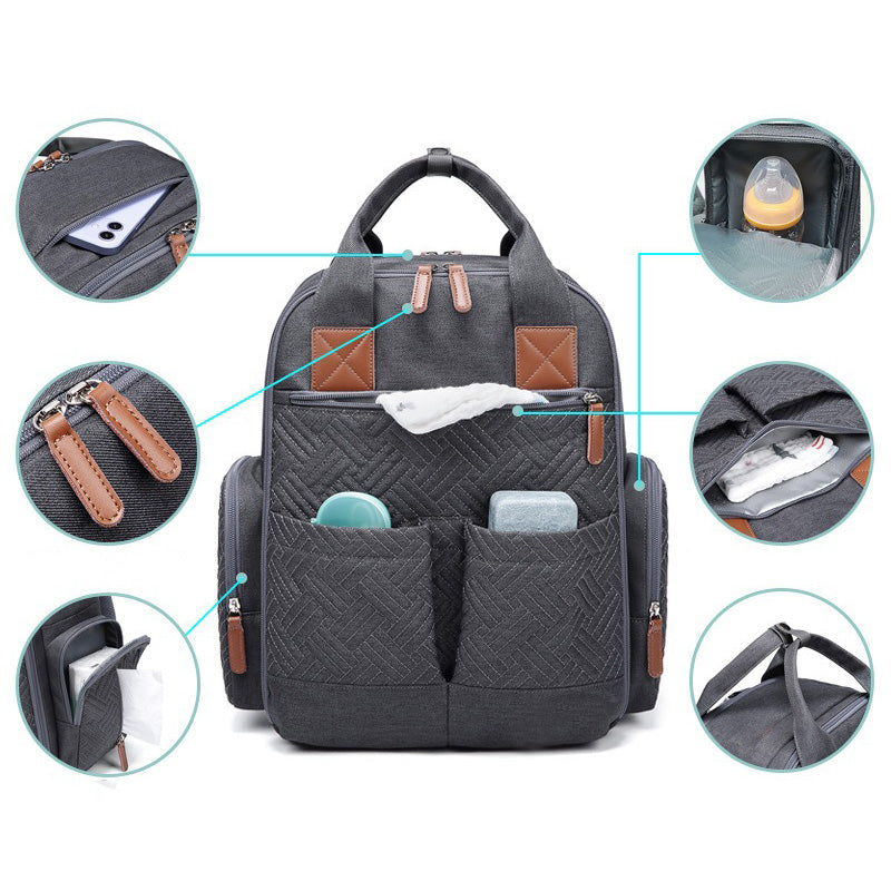 Quilted Diaper Backpack  Multi-Storage Travel Design - Product example