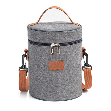 Insulated Lunch Bag  Grey Canvas With Brown Handles - Product detail 5