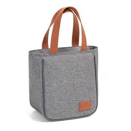 Insulated Lunch Bag  Grey Canvas With Brown Handles - Product detail 7