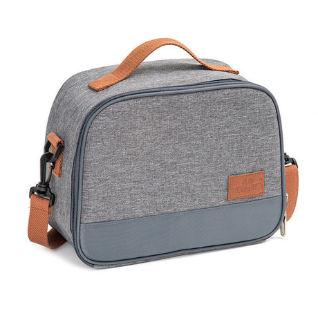 Insulated Lunch Bag  Grey Canvas With Brown Handles - Product detail 8