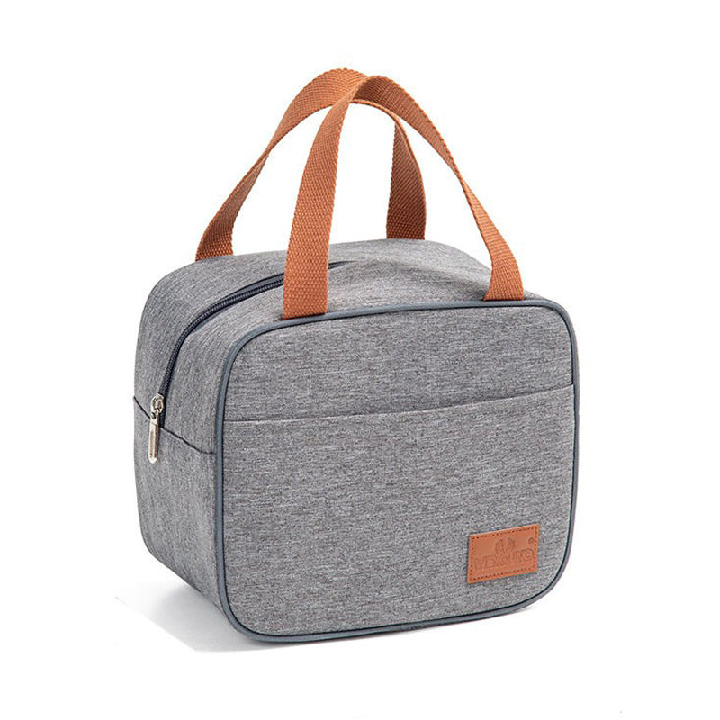Insulated Lunch Bag  Grey Canvas With Brown Handles - Product example