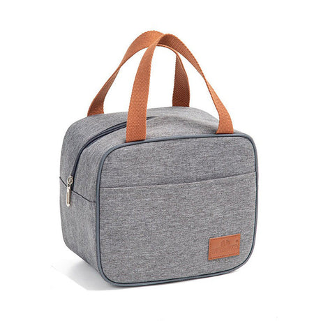 Insulated Lunch Bag  Grey Canvas With Brown Handles - Product example