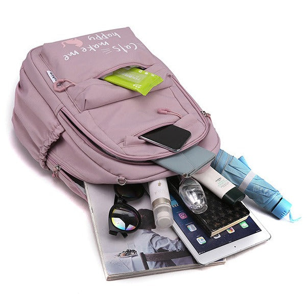 Kawaii School Backpack  Cat Design With Multiple Compartments - Detailed view