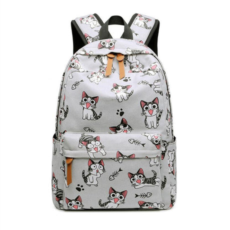 Kawaii Cat Pattern Backpack  Canvas School Bag With Fish Bone Print - Product showcase