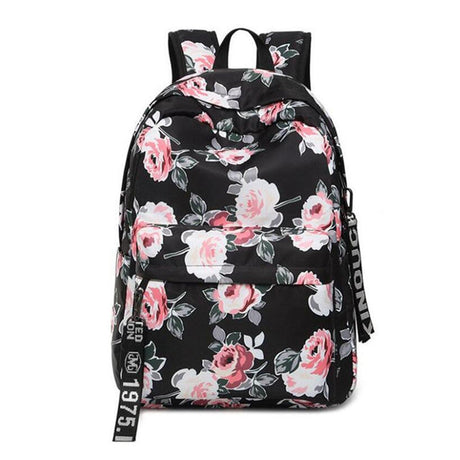 Kawaii Cat Pattern Backpack  Canvas School Bag With Fish Bone Print - Product example