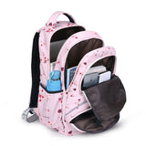 Floral School Backpack  Pink Botanical Print With Pom Charm - Detailed view