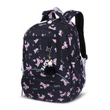 Floral School Backpack  Pink Botanical Print With Pom Charm - Product example