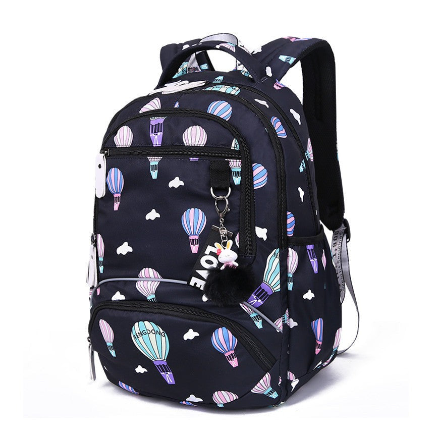 Floral School Backpack  Pink Botanical Print With Pom Charm - Product detail 4