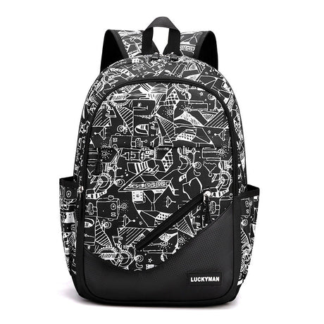 Urban Graphic Backpack  Black  White Geometric Pattern - Product showcase